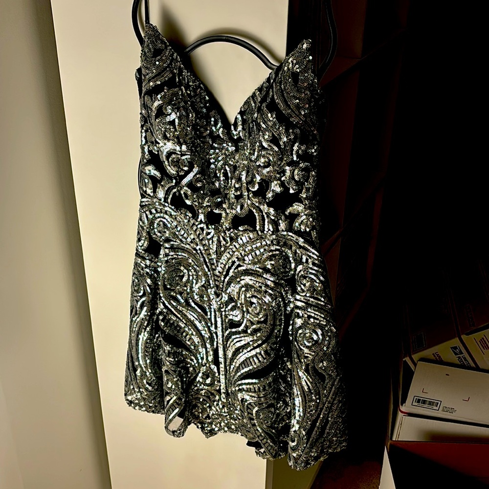 Windsor Black Sequin Backless Mini Dress